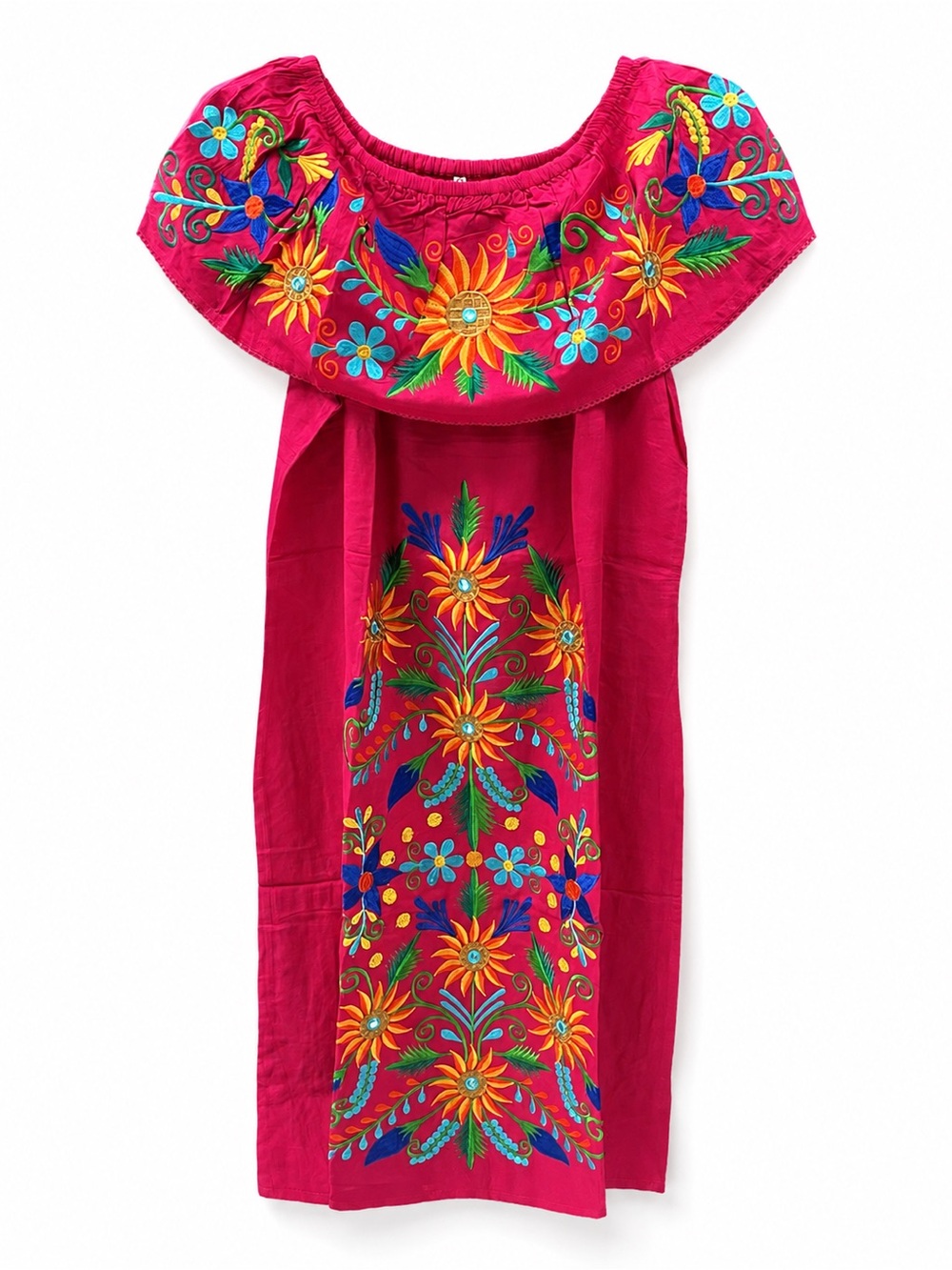 Women’s Mexican Embroidered Floral off Shoulder Dress Pink Size Median 40x20